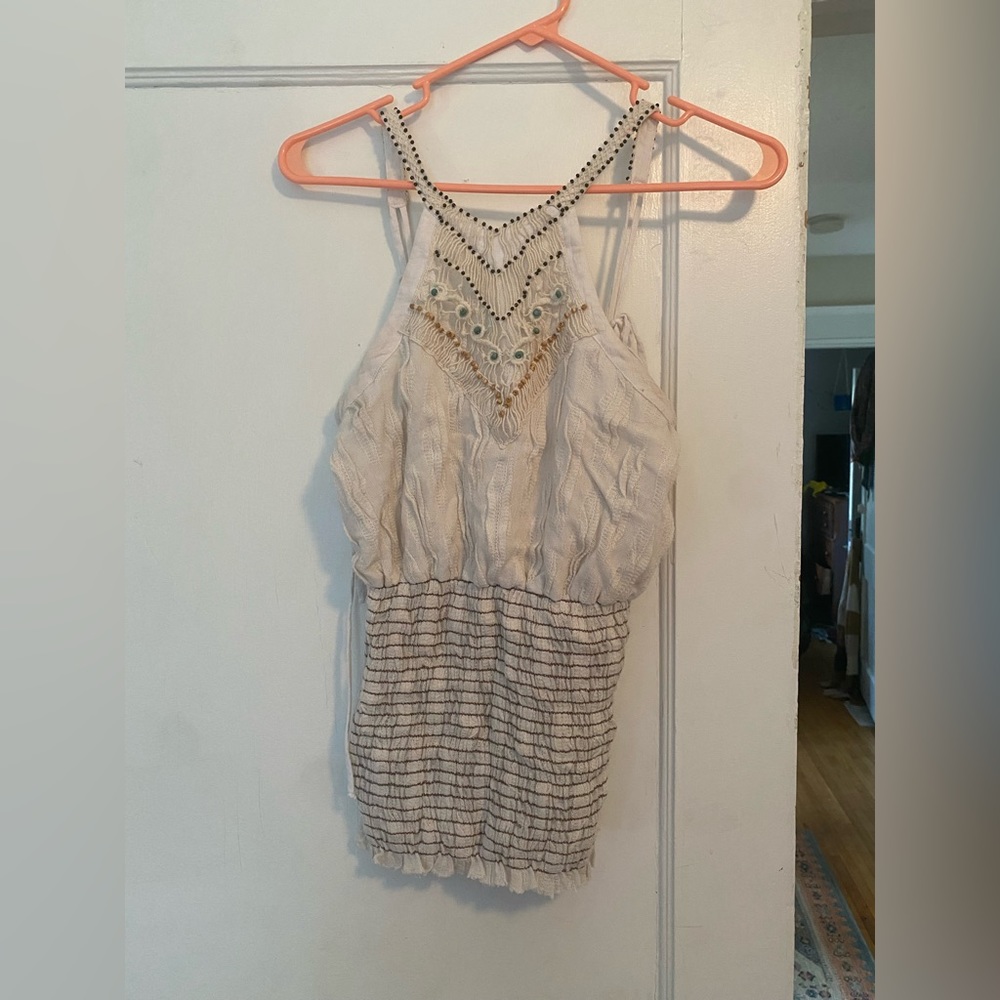 Bead Embroidered White/Cream Tank Top/ Size S